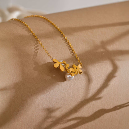 Pearl Blossom Necklace - Gold - Additional View - Ohh Glam