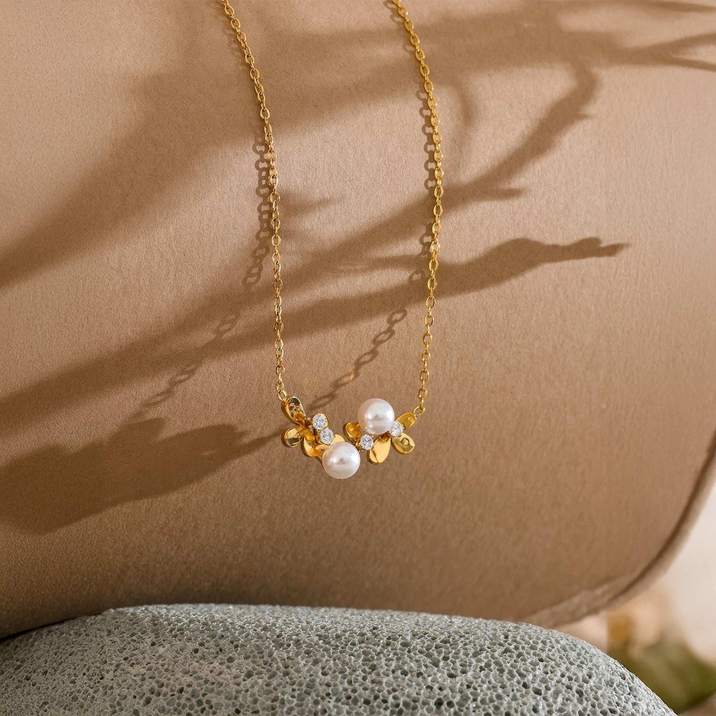 Pearl Blossom Necklace - Gold - Back View - Ohh Glam