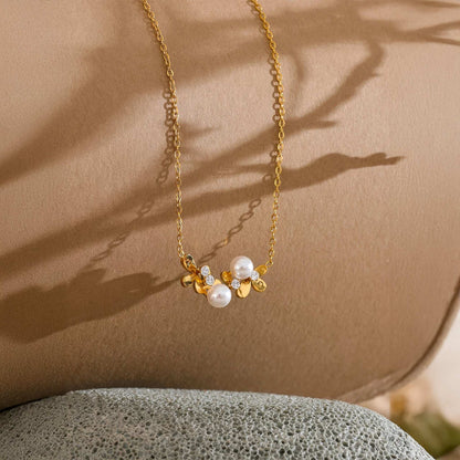 Pearl Blossom Necklace - Gold - Back View - Ohh Glam