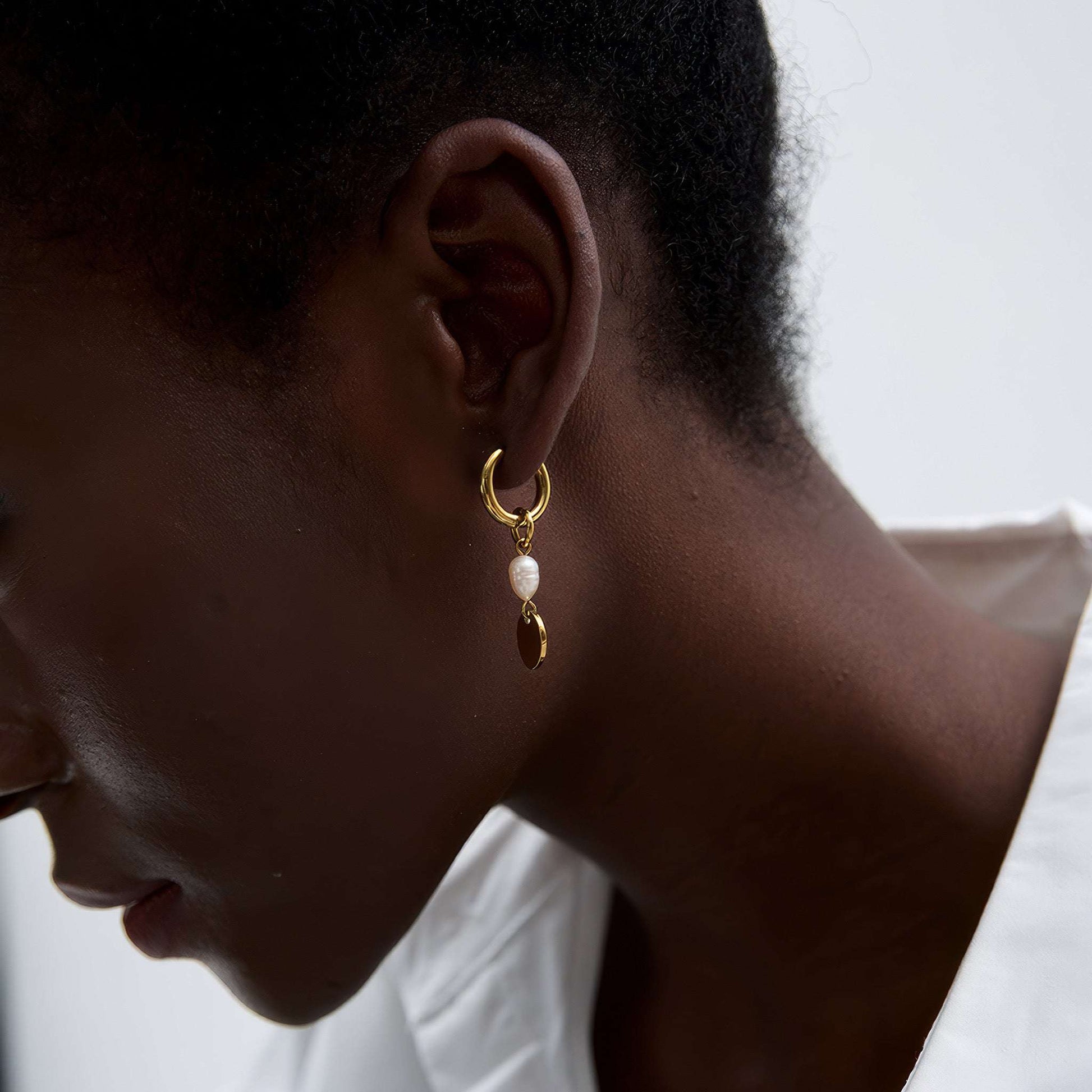 Floral Pearl Drop Hoops - Gold - Detail View - Ohh Glam