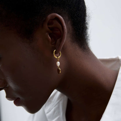 Floral Pearl Drop Hoops - Gold - Detail View - Ohh Glam