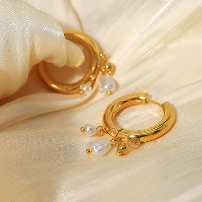 Pearl Charm Hoops - Gold - Back View - Ohh Glam