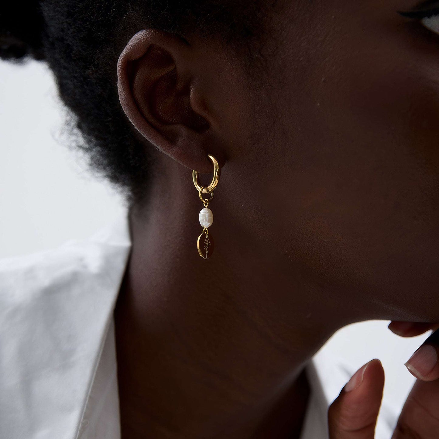 Floral Pearl Drop Hoops - Gold - Additional View - Ohh Glam