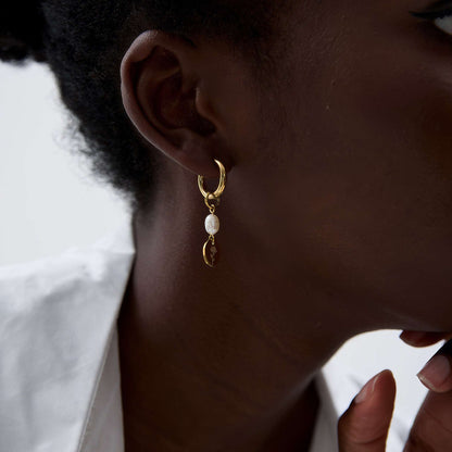 Floral Pearl Drop Hoops - Gold - Additional View - Ohh Glam