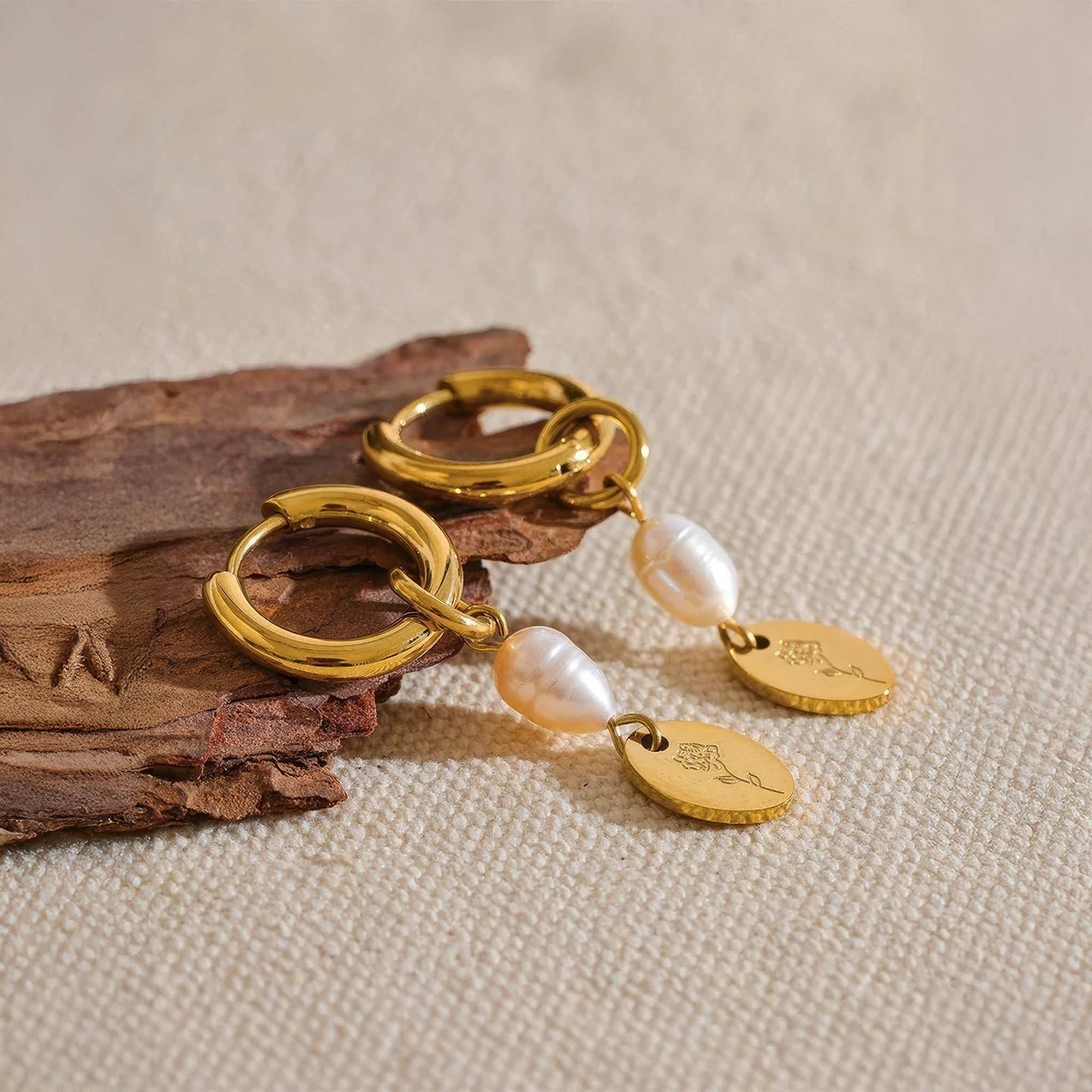 Floral Pearl Drop Hoops - Gold - Back View - Ohh Glam