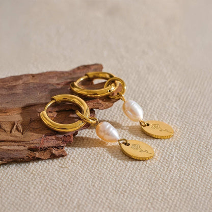 Floral Pearl Drop Hoops - Gold - Back View - Ohh Glam