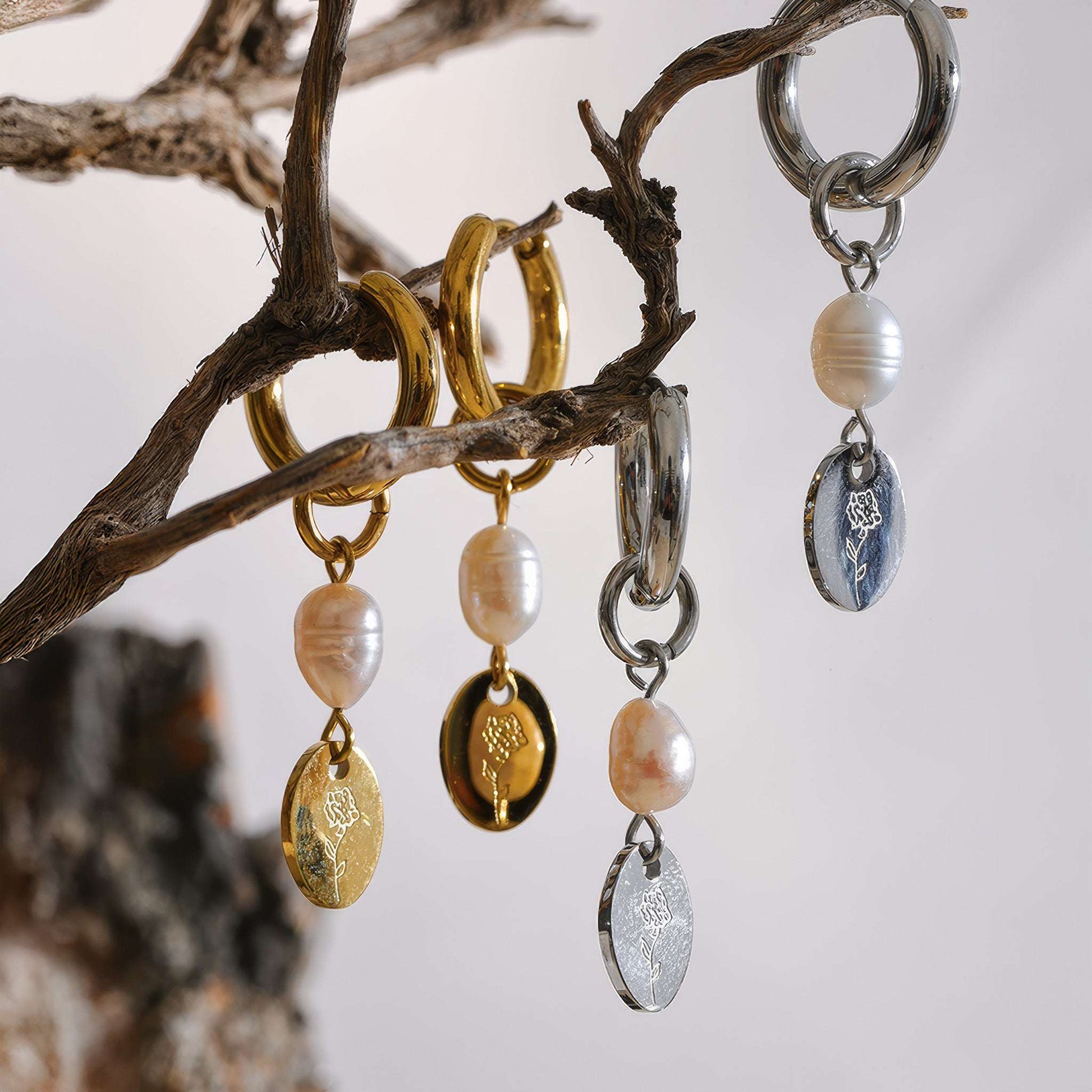 Floral Pearl Drop Hoops - Gold - Additional View - Ohh Glam