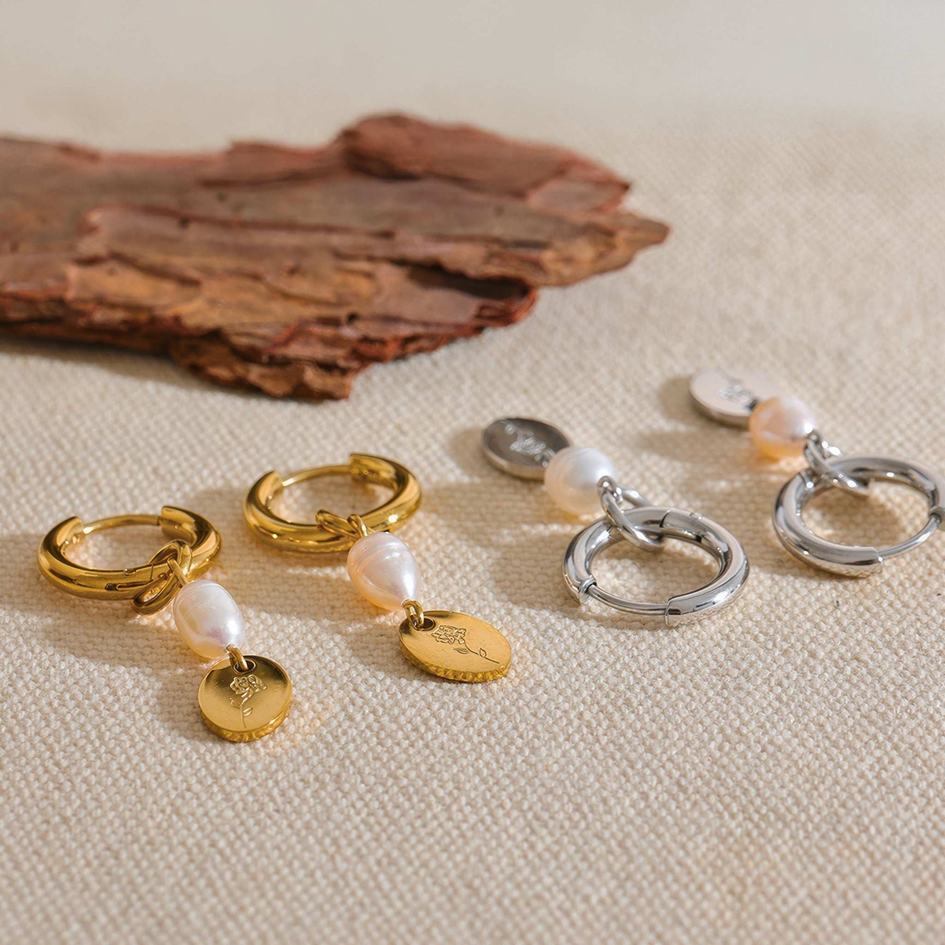 Floral Pearl Drop Hoops - Gold - Additional View - Ohh Glam