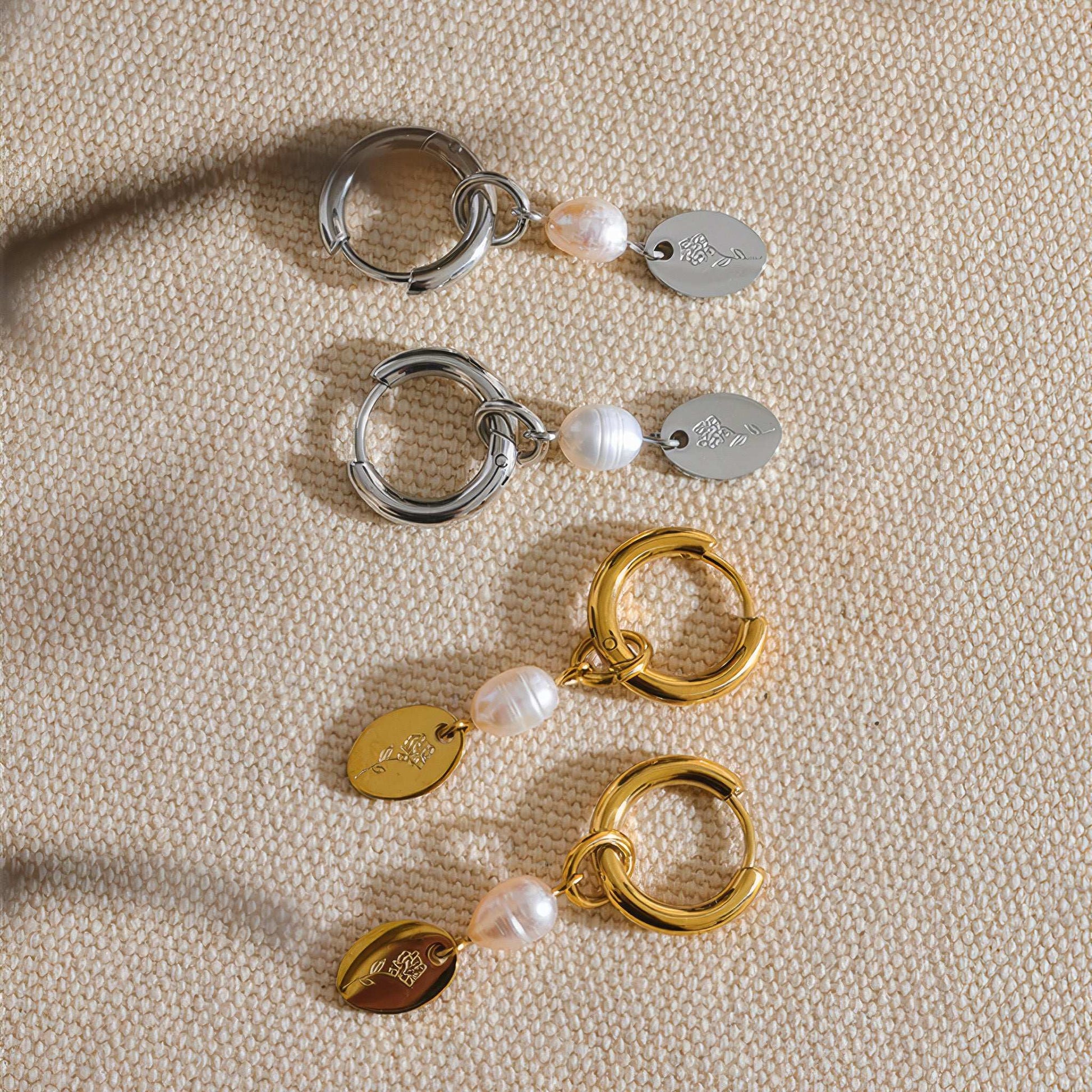Floral Pearl Drop Hoops - Gold - Additional View - Ohh Glam