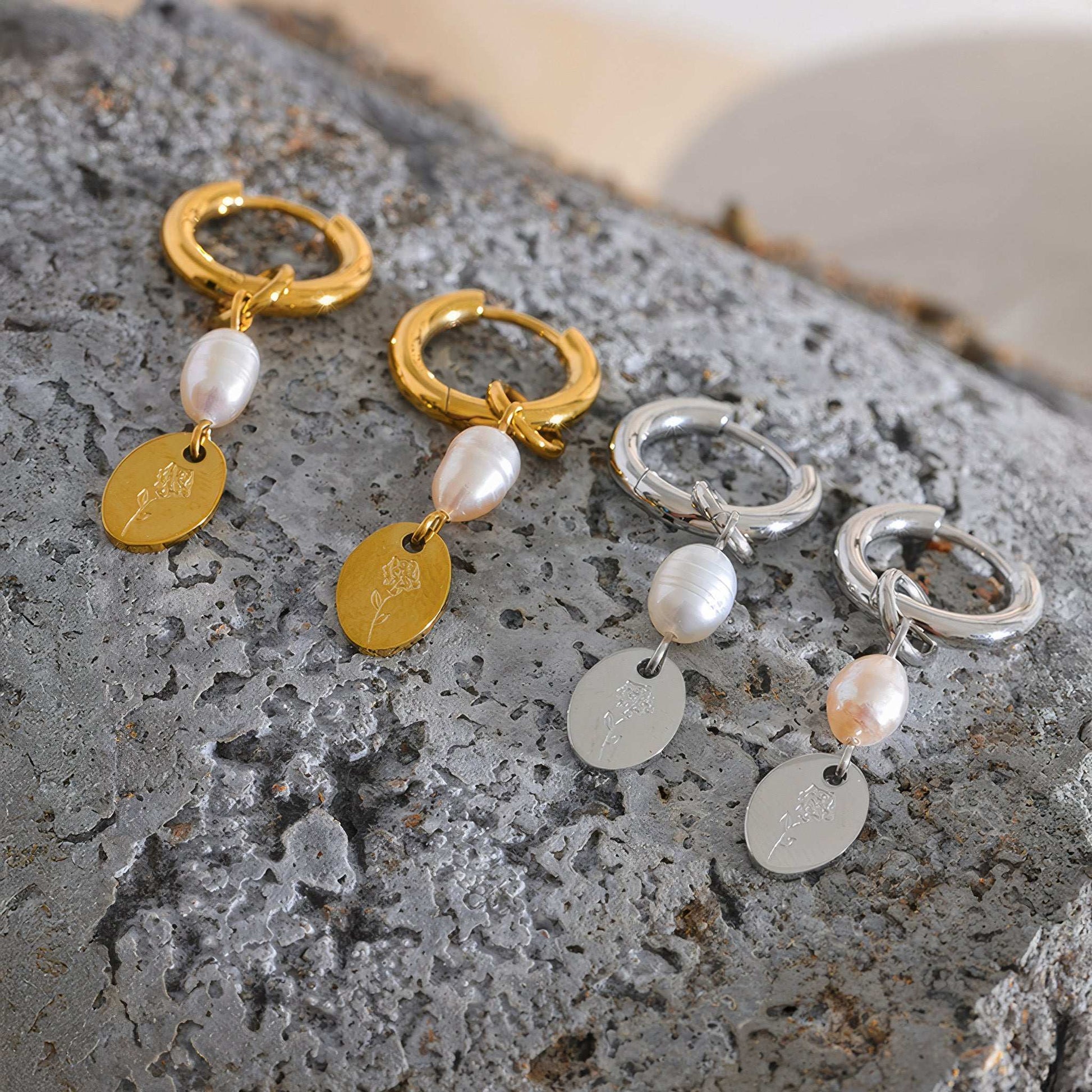 Floral Pearl Drop Hoops - Gold - Additional View - Ohh Glam