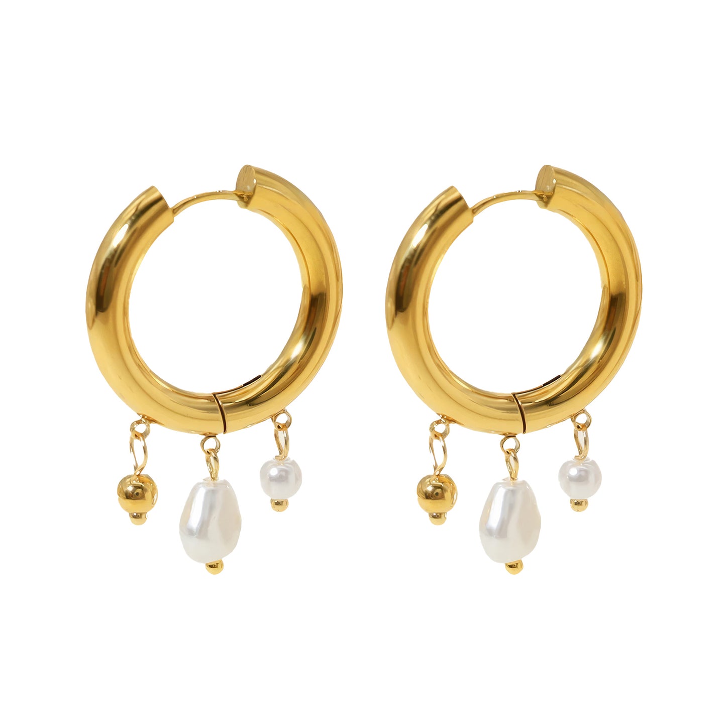 Pearl Charm Hoops - Gold - Front View - Ohh Glam