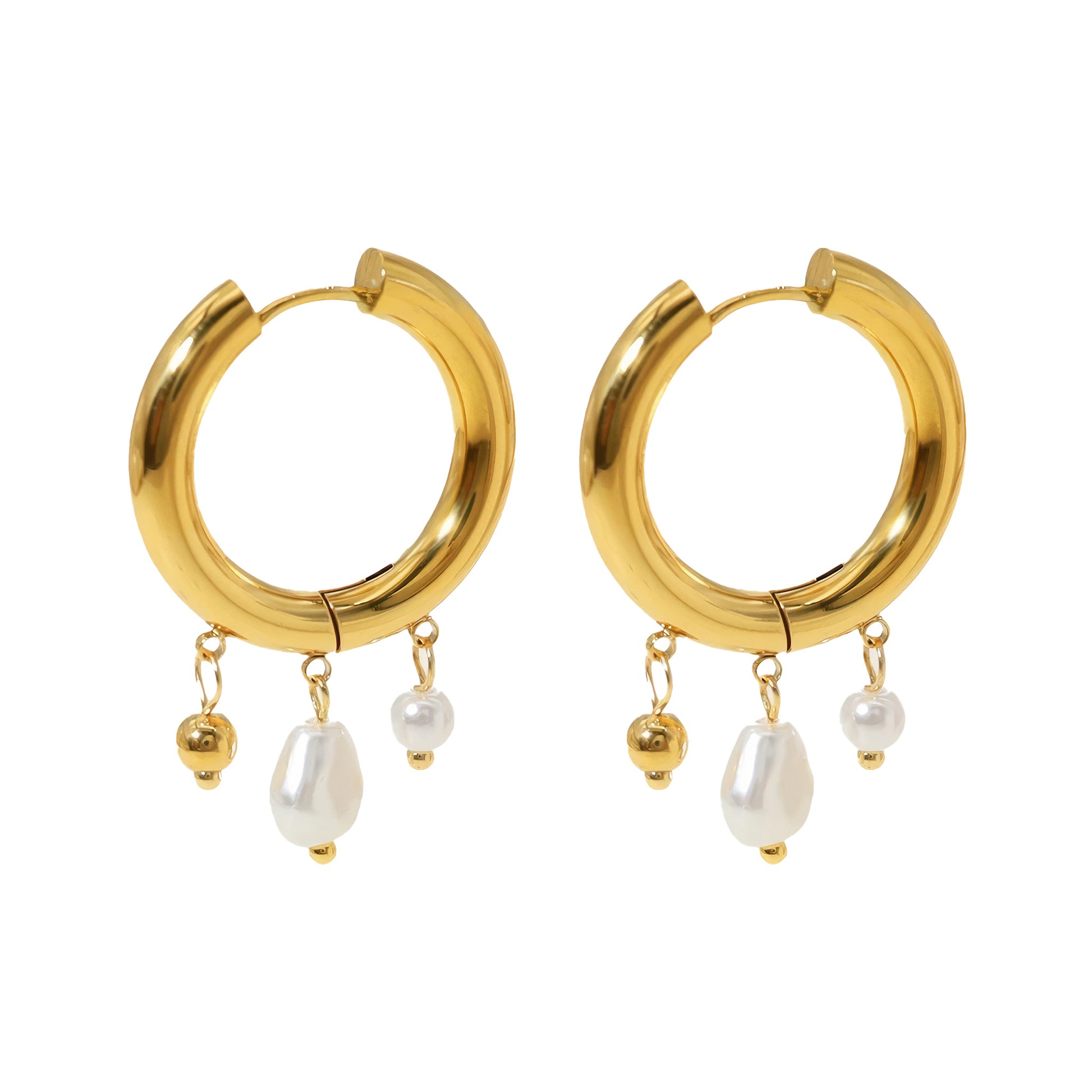 Pearl Charm Hoops - Gold - Front View - Ohh Glam