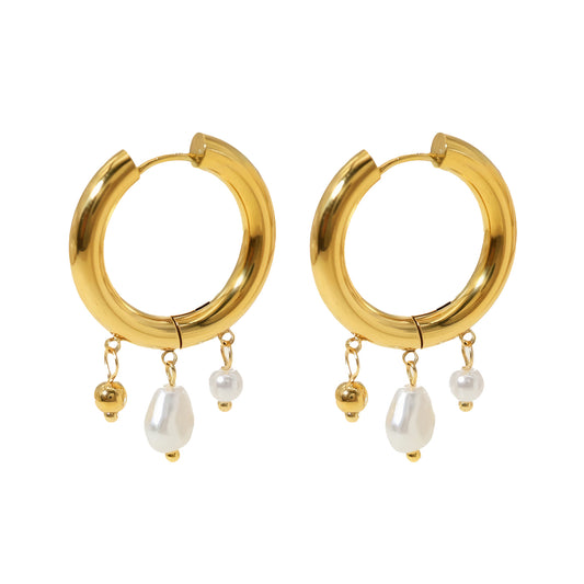 Pearl Charm Hoops - Ohh Glam