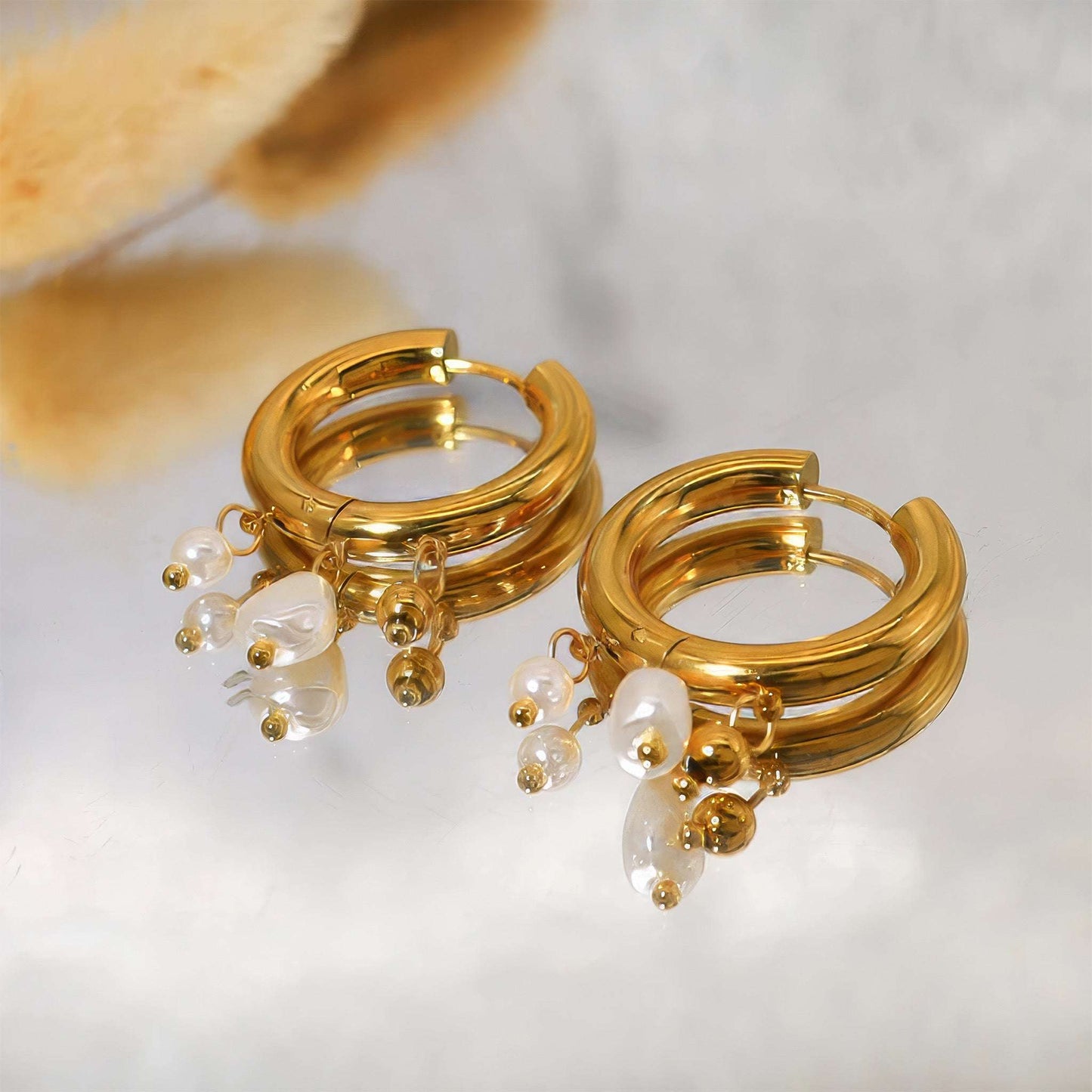 Pearl Charm Hoops - Gold - Additional View - Ohh Glam