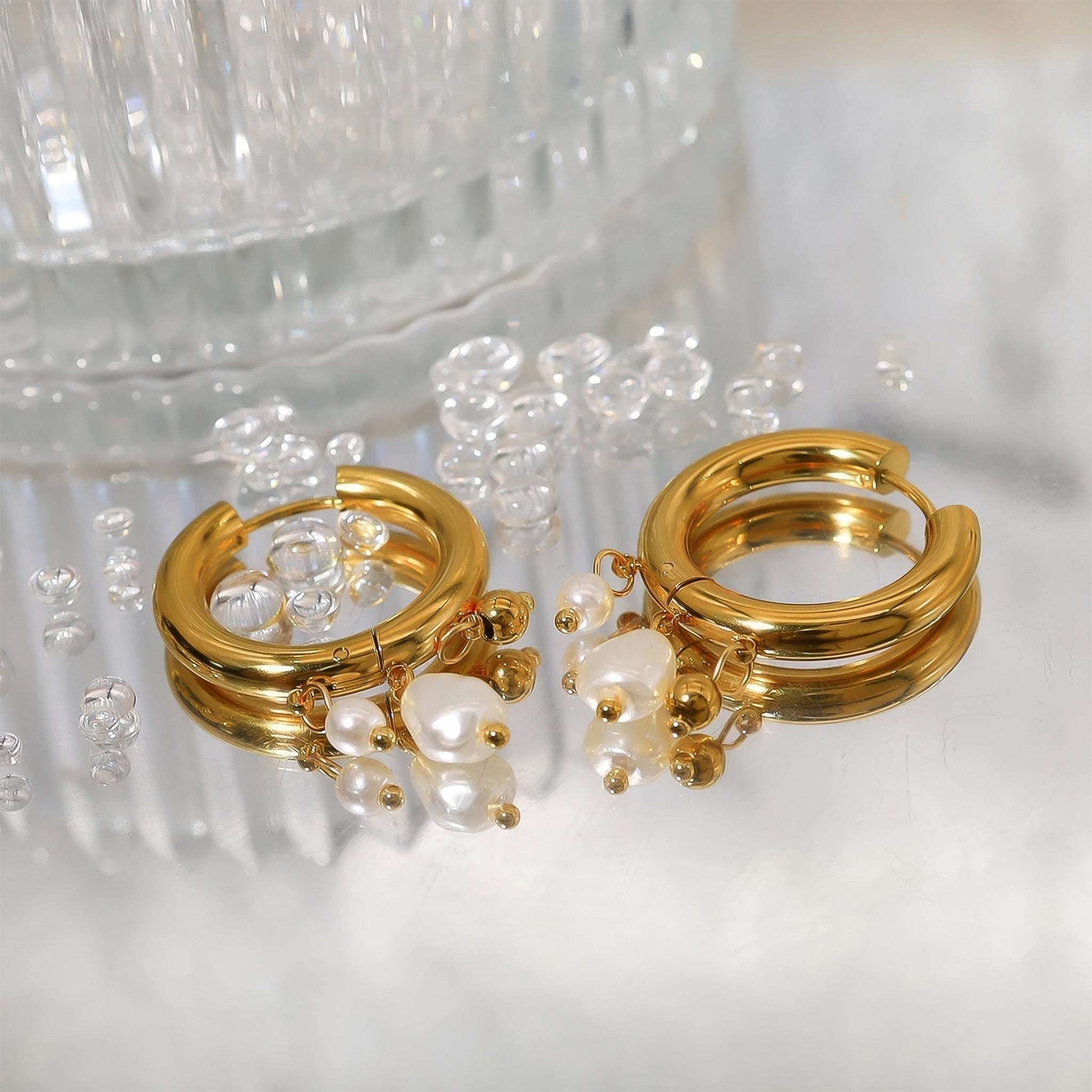Pearl Charm Hoops - Gold - Additional View - Ohh Glam