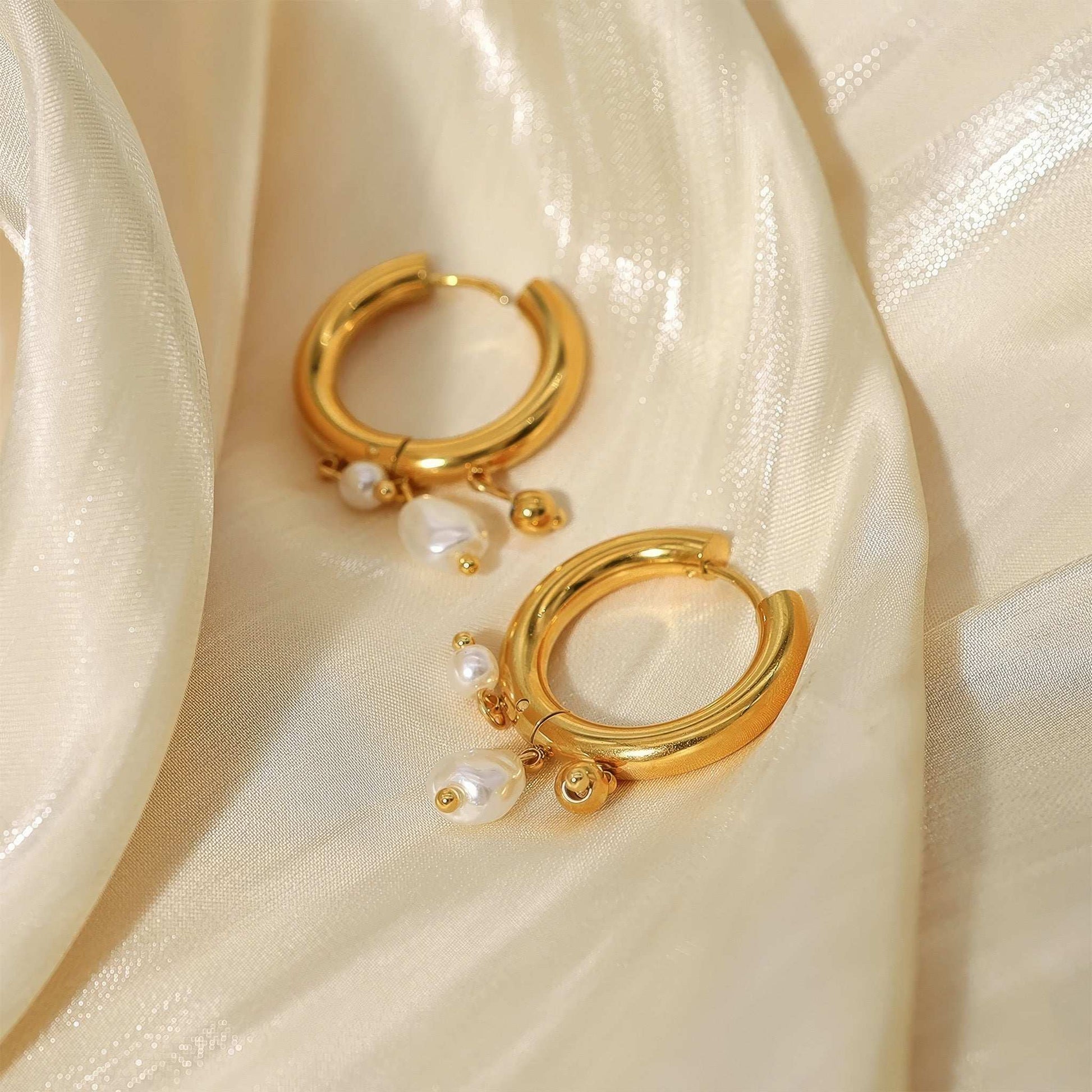 Pearl Charm Hoops - Gold - Additional View - Ohh Glam