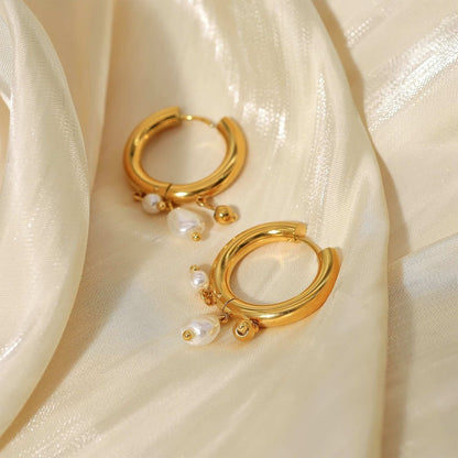 Pearl Charm Hoops - Gold - Additional View - Ohh Glam