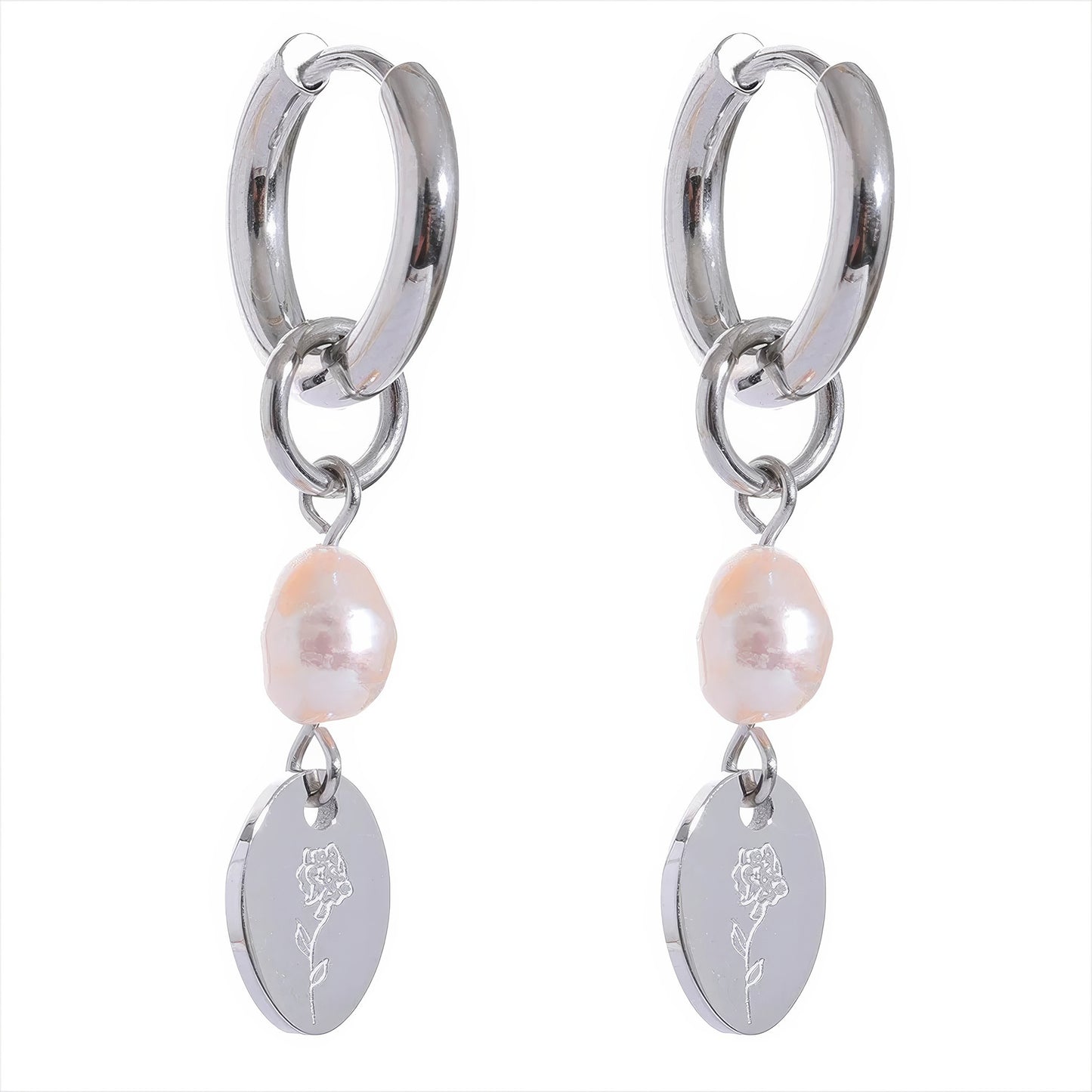 Floral Pearl Drop Hoops - Gold - Additional View - Ohh Glam