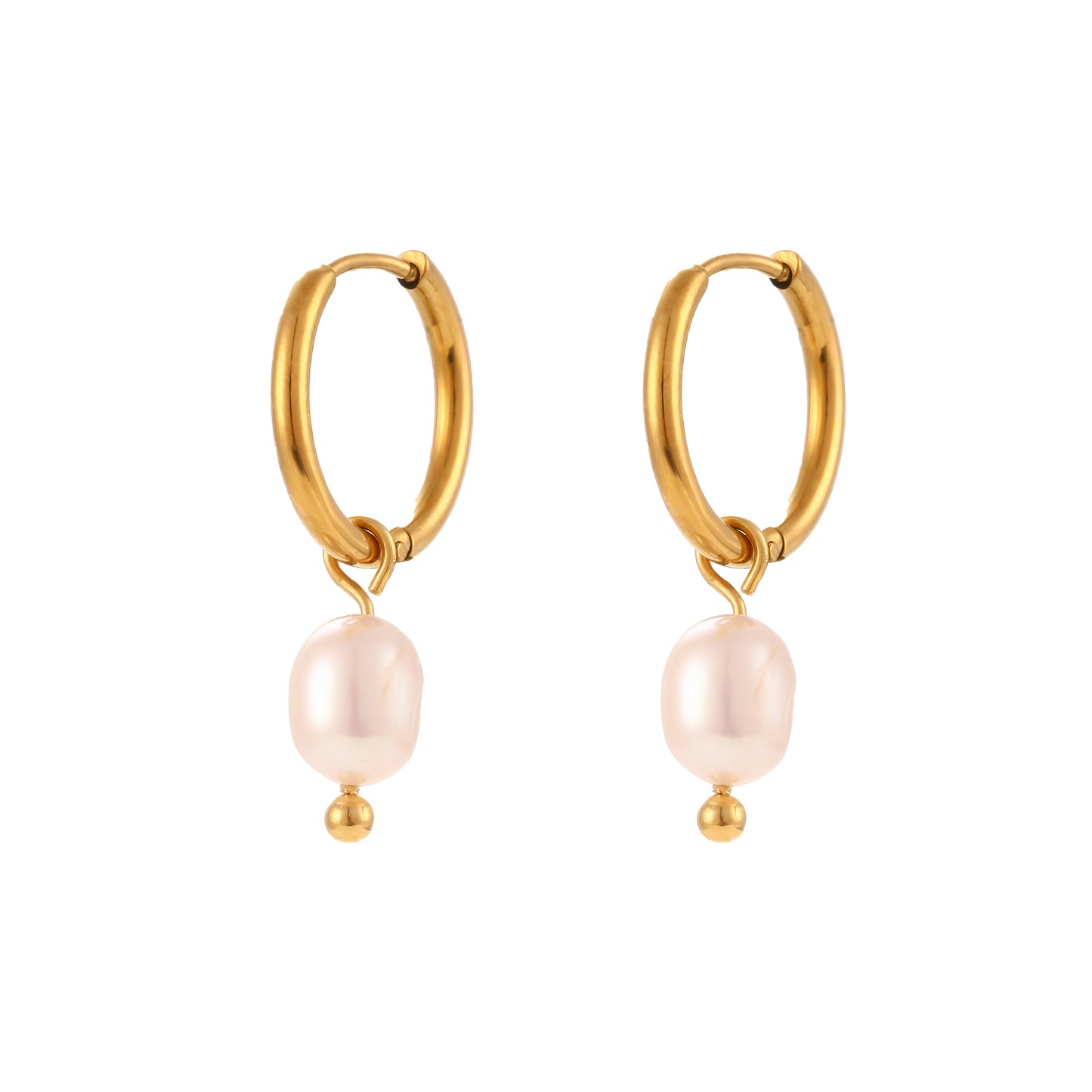 Pearl Drop Huggie Hoops - Gold - Front View - Ohh Glam