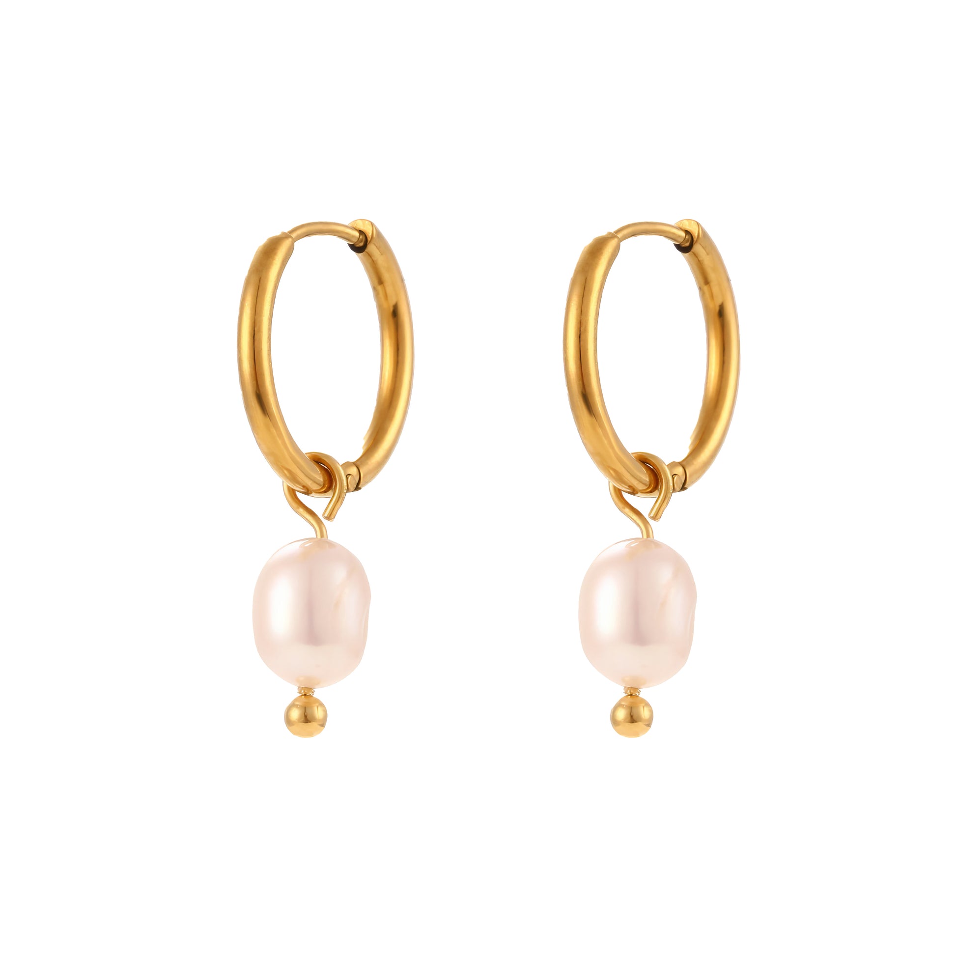 Pearl Drop Huggie Hoops - Gold - Front View - Ohh Glam