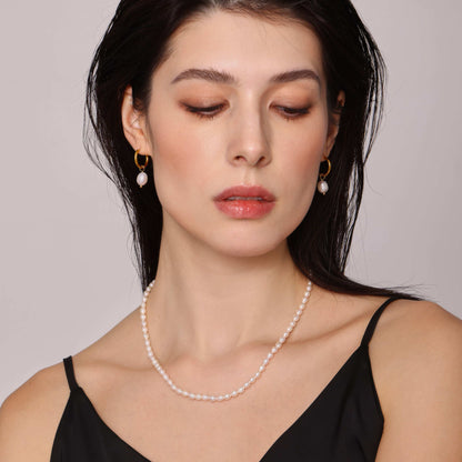Pearl Drop Huggie Hoops - Gold - Additional View - Ohh Glam