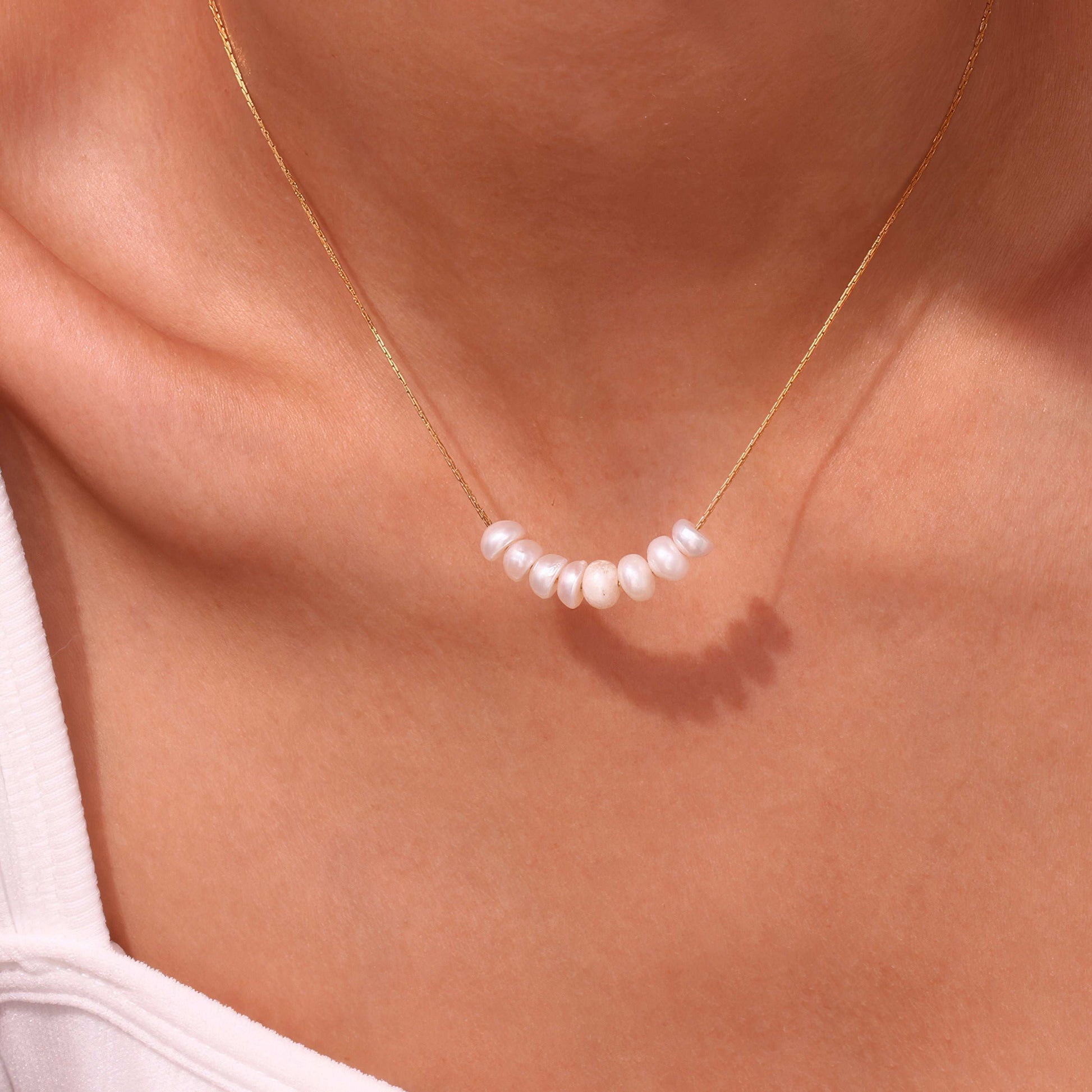 Pearl Row Necklace - Gold - Back View - Ohh Glam