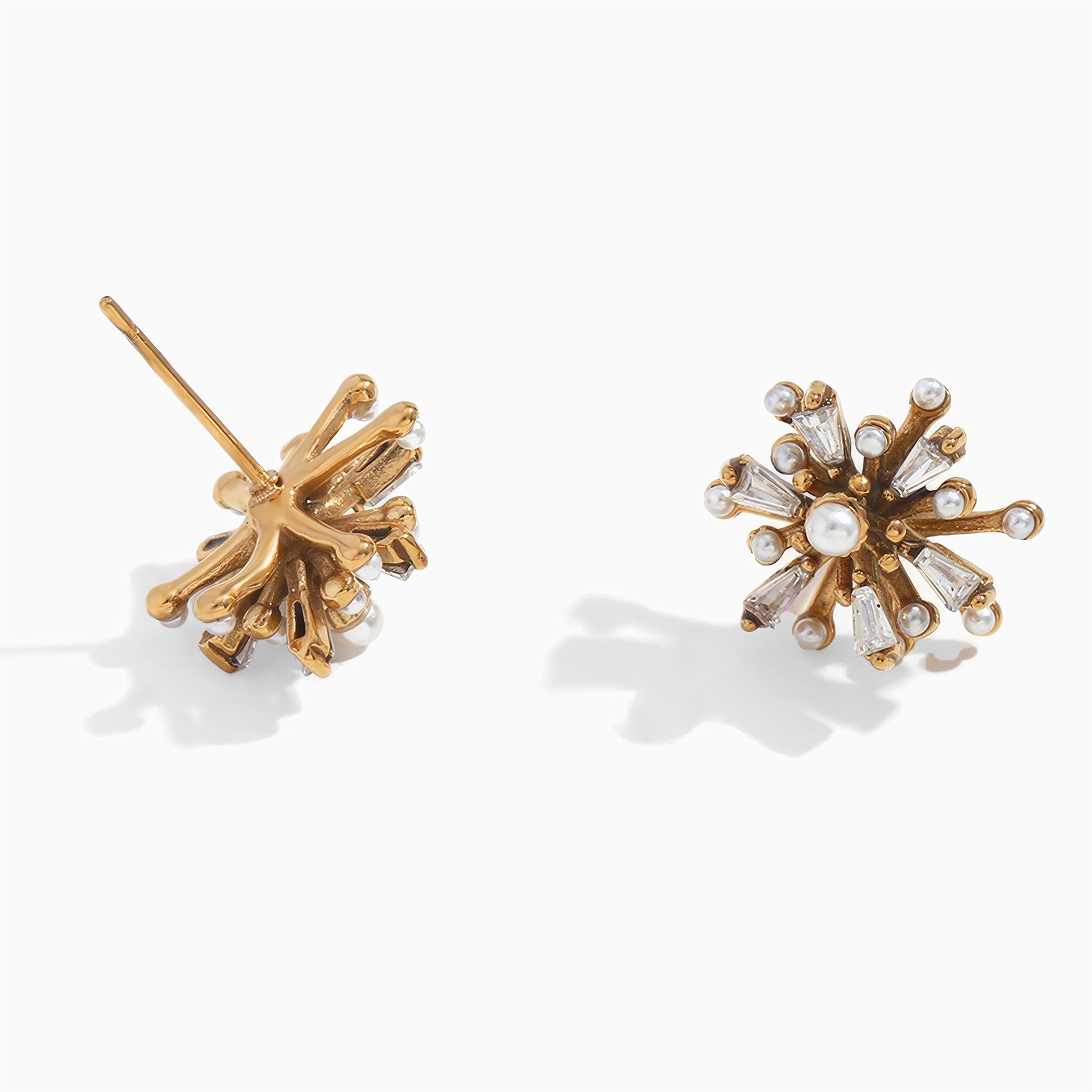 Pearl Starburst Stud Earrings - Gold - Detail View - Ohh Glam