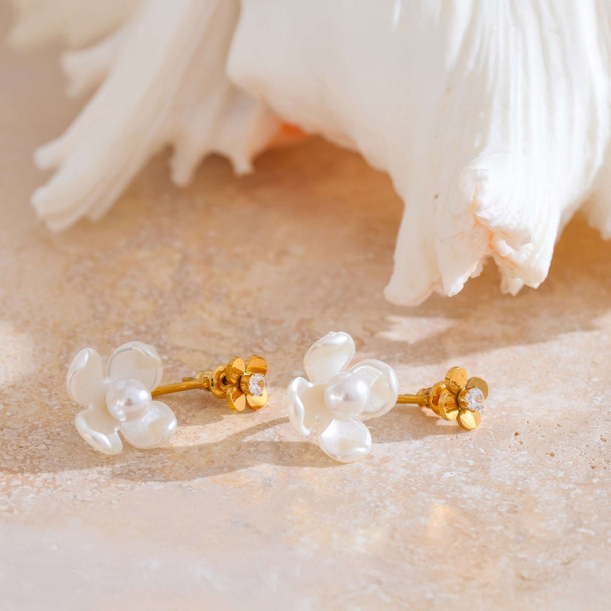 Peony Pearl Studs - Gold - Additional View - Ohh Glam