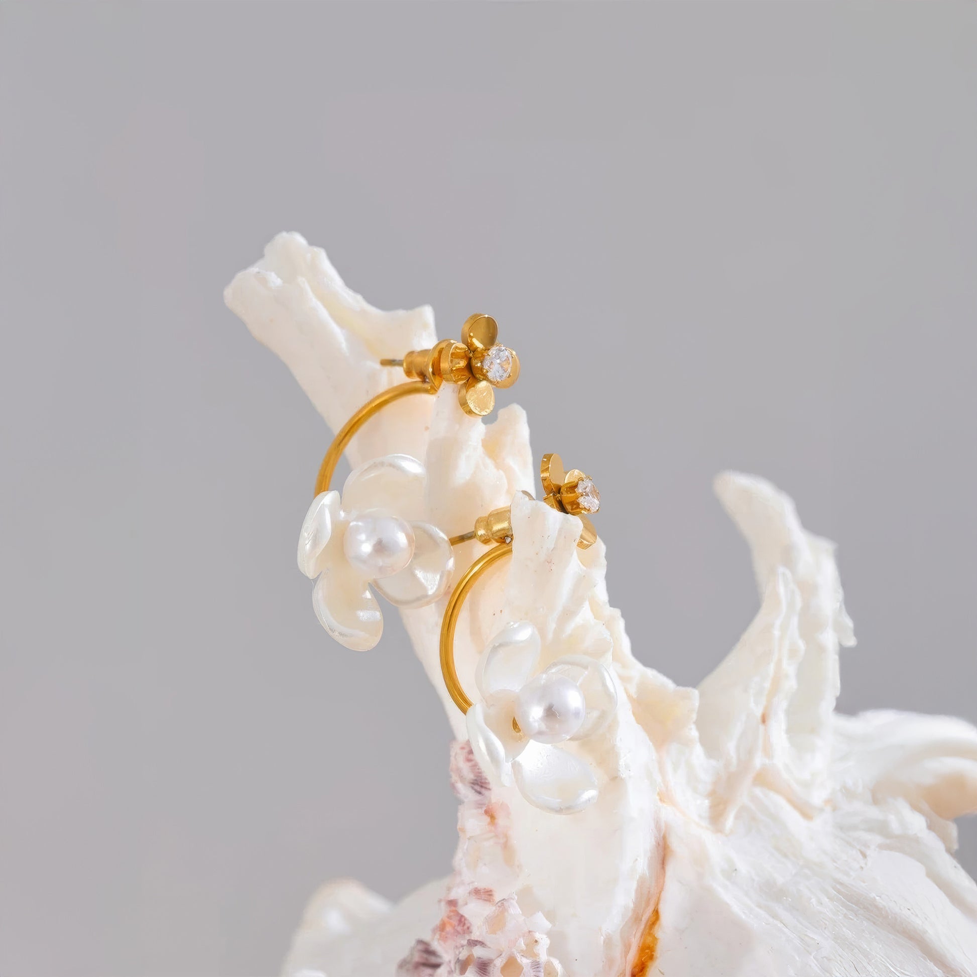 Peony Pearl Studs - Gold - Additional View - Ohh Glam