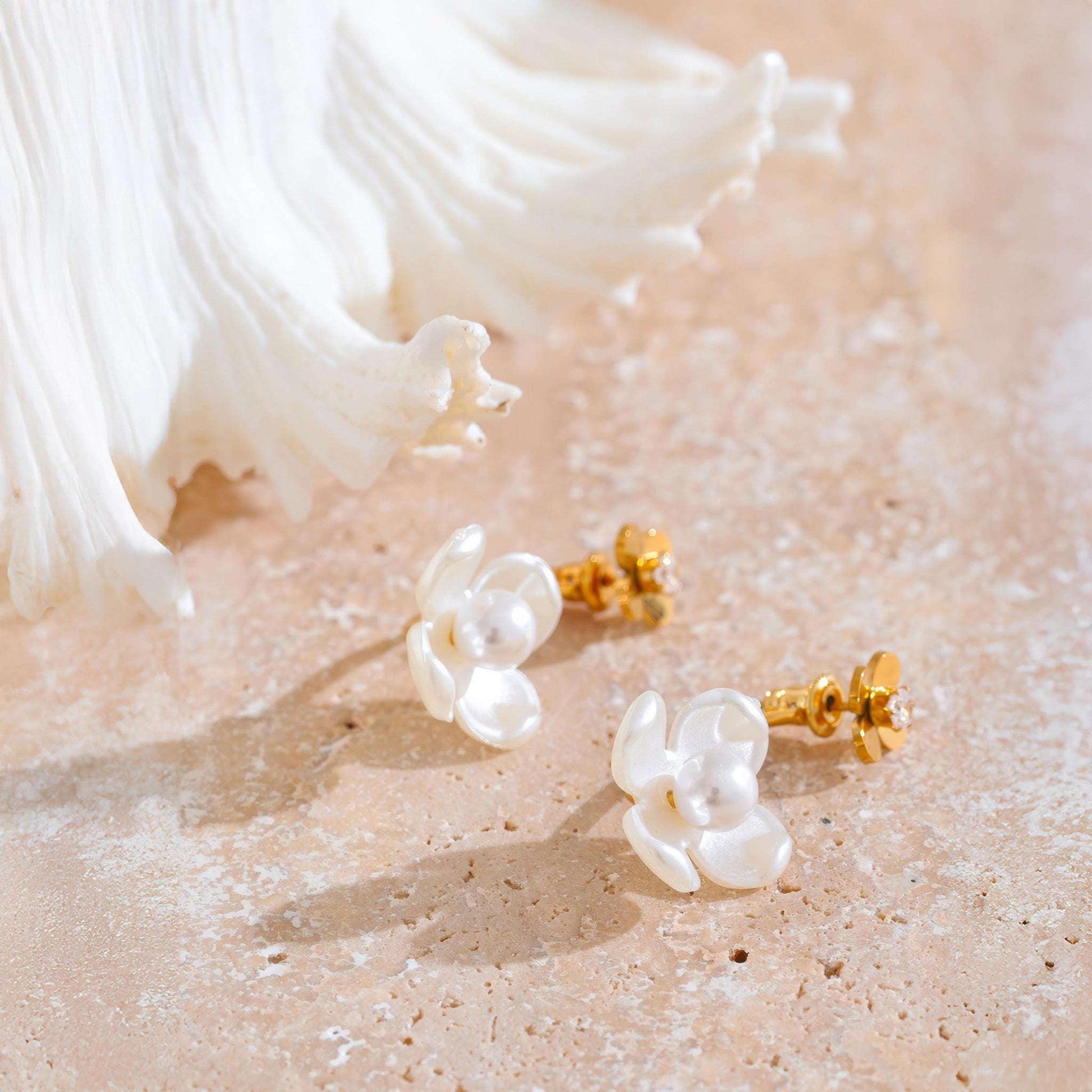 Peony Pearl Studs - Gold - Additional View - Ohh Glam
