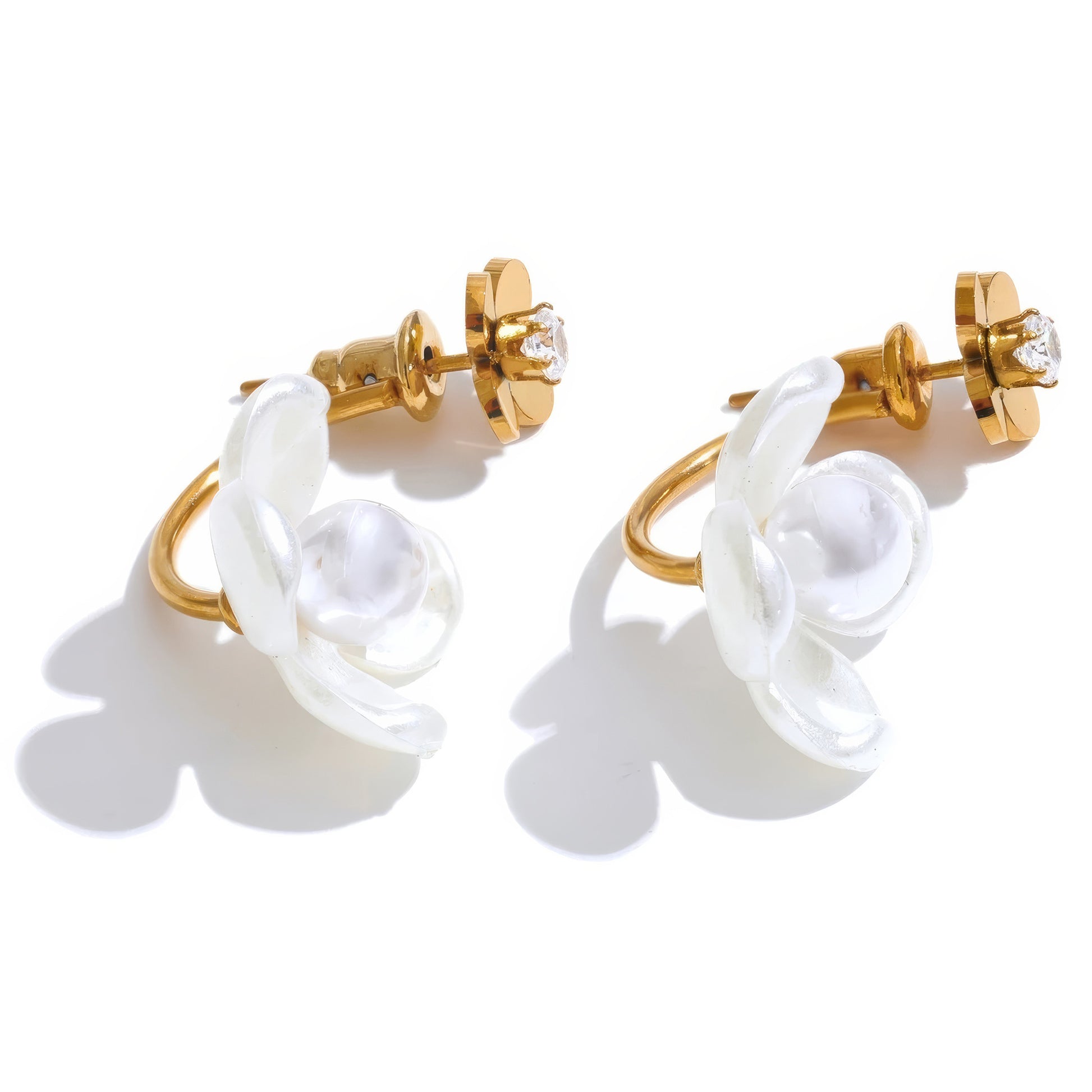 Peony Pearl Studs - Gold - Front View - Ohh Glam