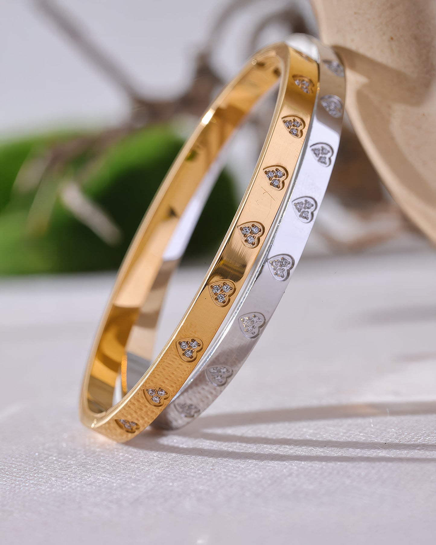 ROSE Heart Bangle - Gold - Angled View - Ohh Glam