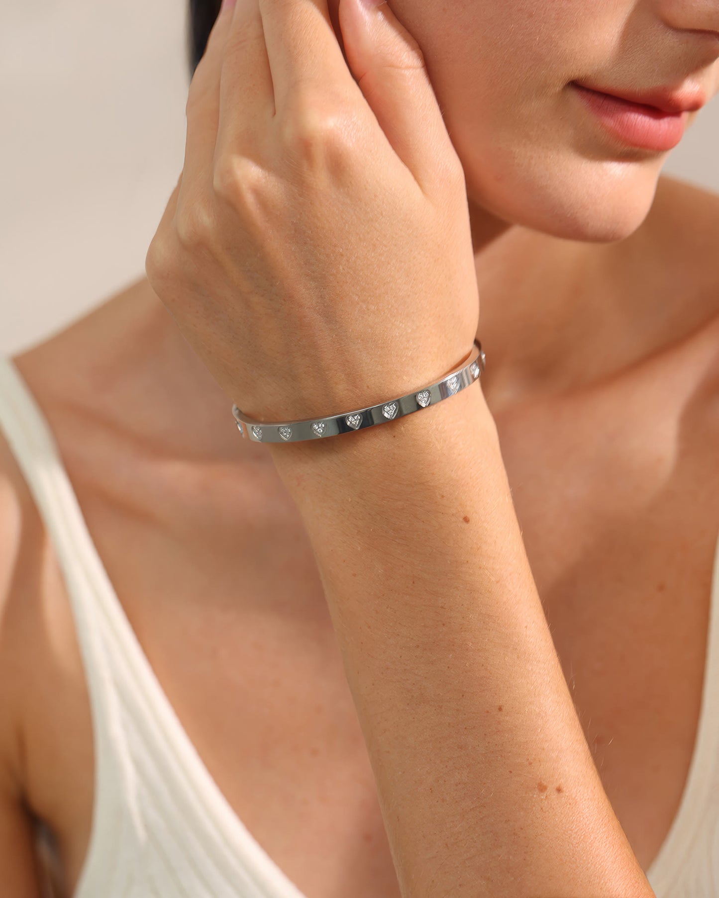ROSE Heart Bangle - Gold - Angled View - Ohh Glam