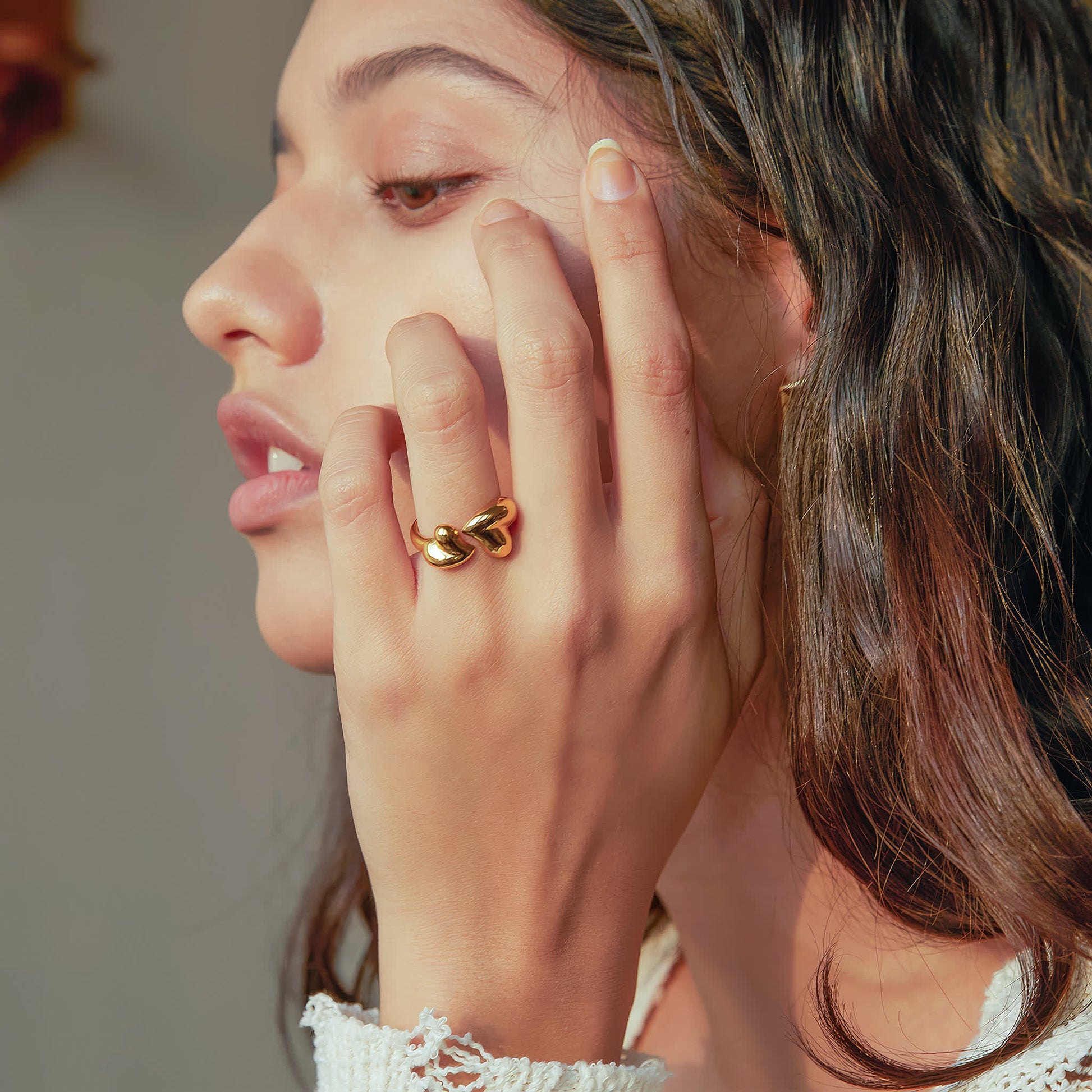 SPLIT Heart Ring - Gold - Side View - Ohh Glam