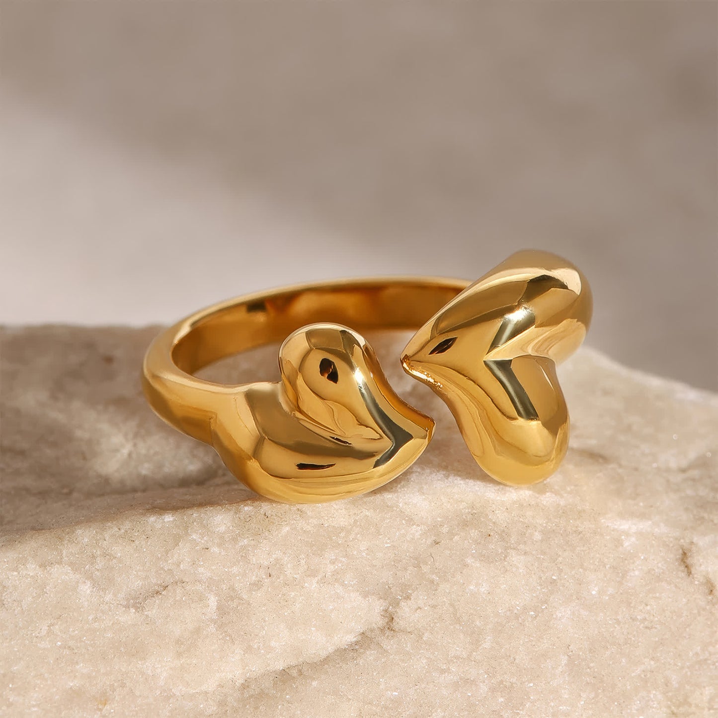 SPLIT Heart Ring - Gold - Adjustable - Back View - Ohh Glam