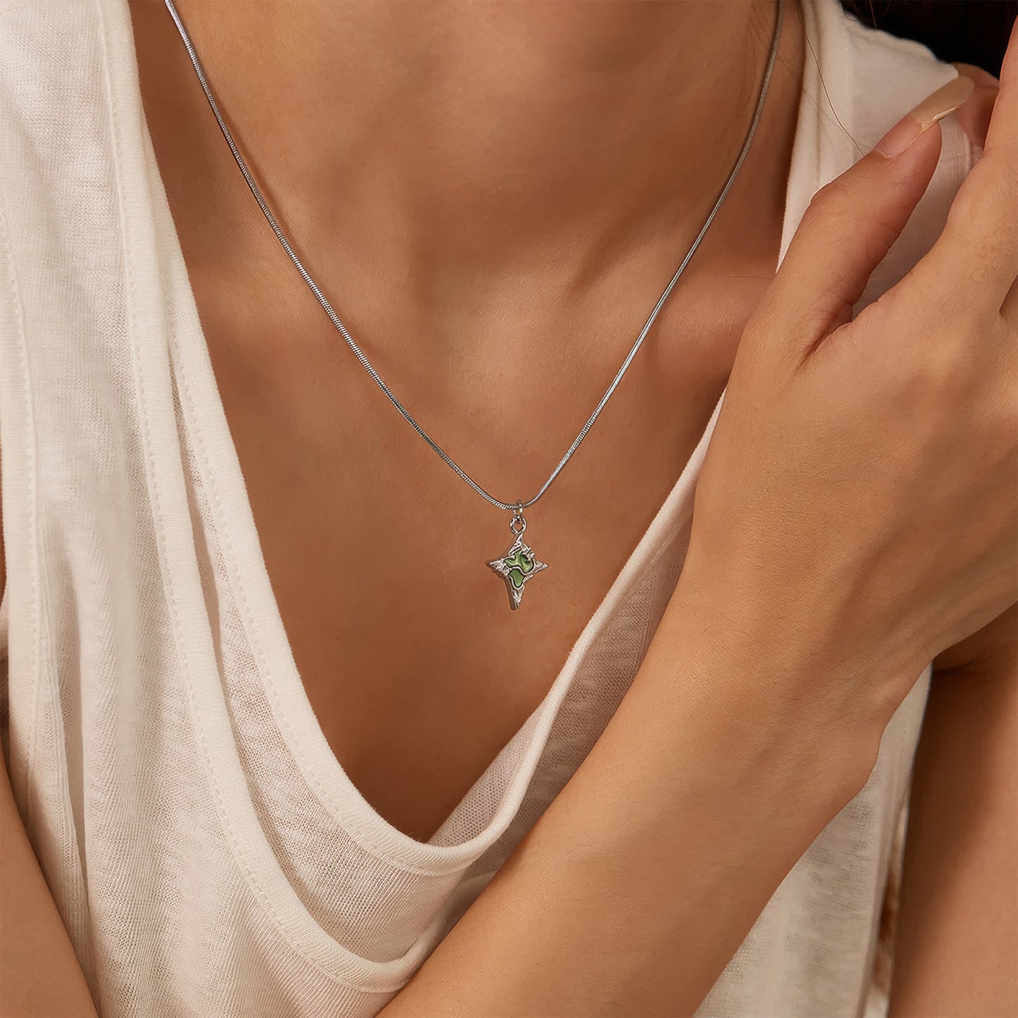 STARLIGHT Crystal Necklace - Silver - Side View - Ohh Glam