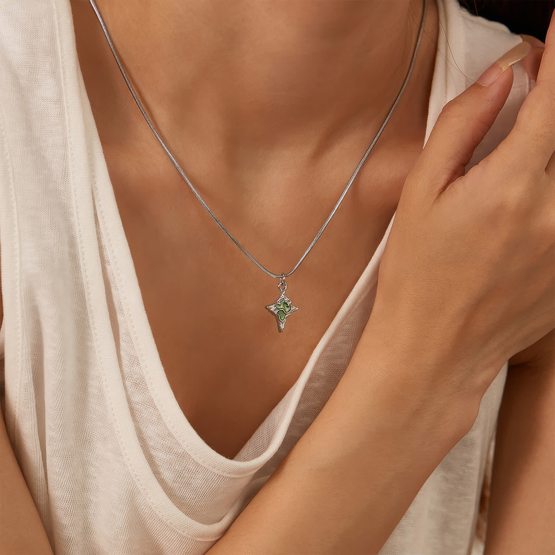 STARLIGHT Crystal Necklace - Silver - Side View - Ohh Glam