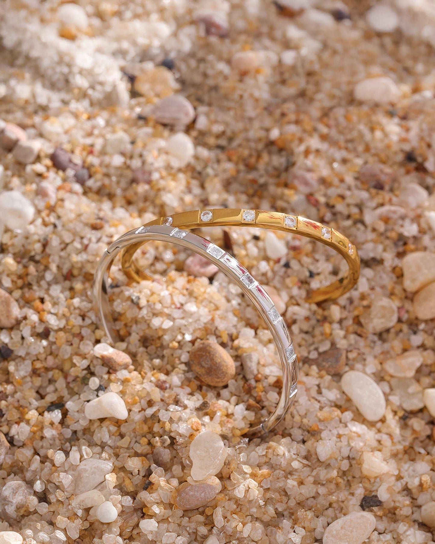 STELLA Crystal Bangle Bracelet - Gold - Angled View - Ohh Glam