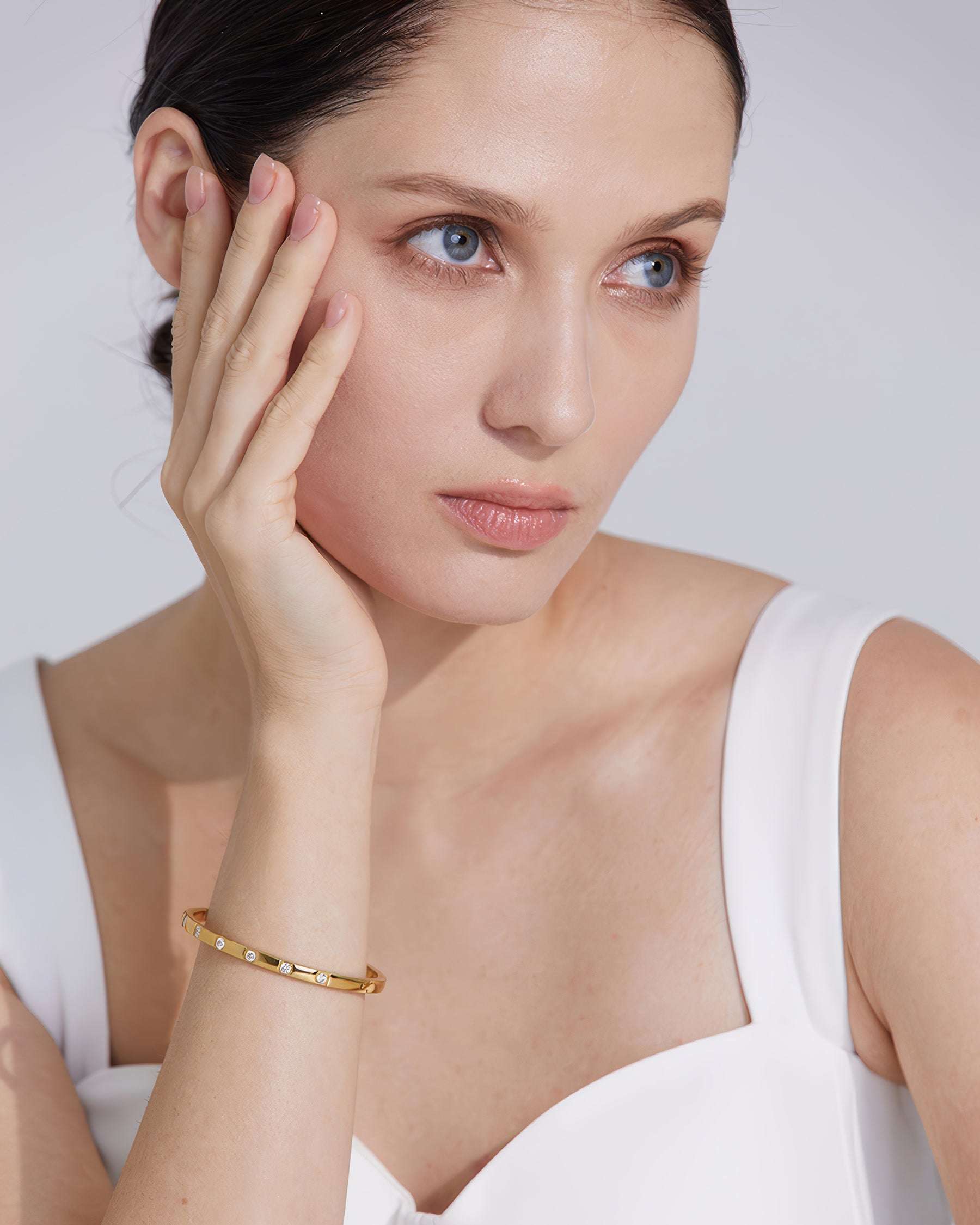 STELLA Crystal Bangle Bracelet - Gold - Side View - Ohh Glam