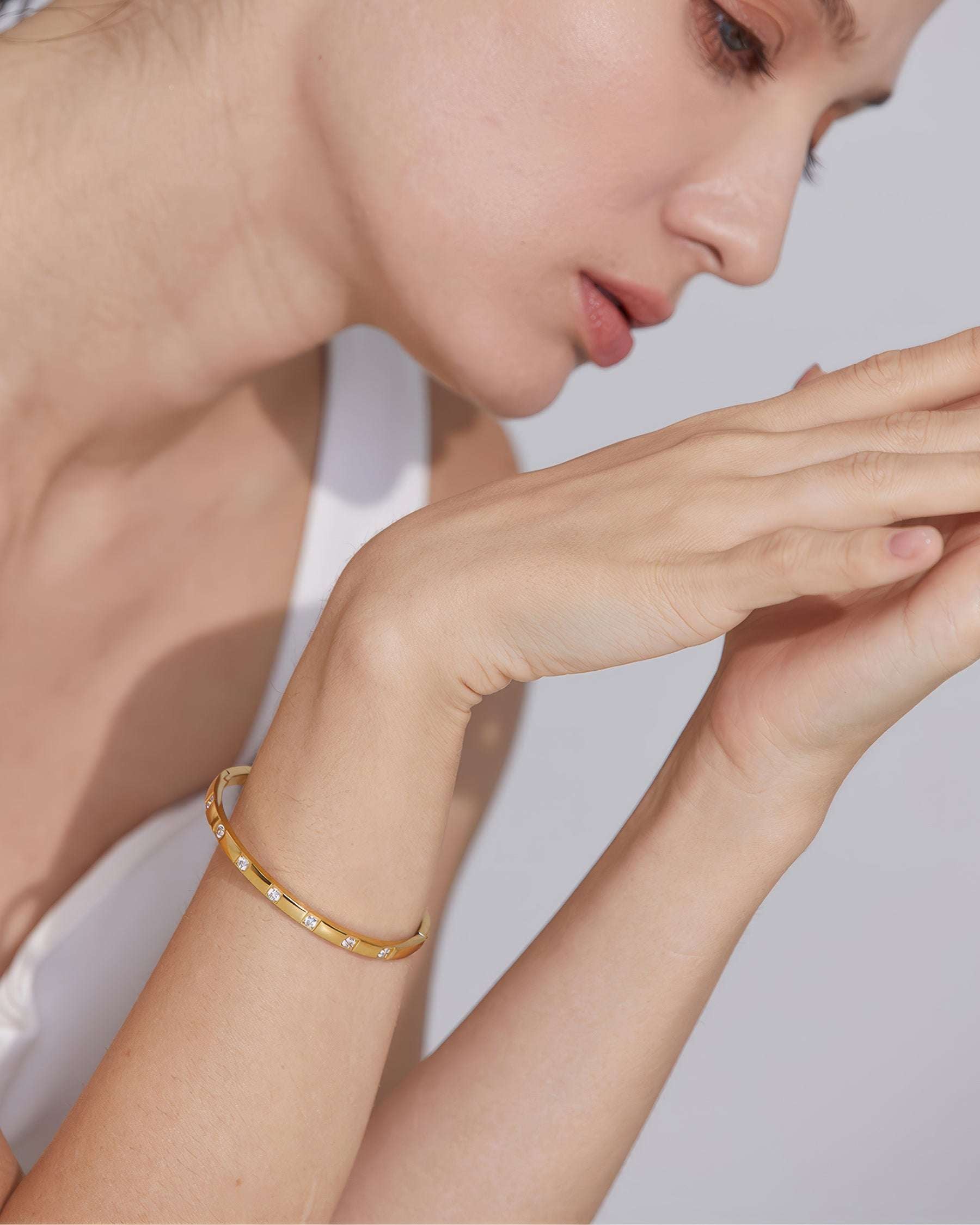 STELLA Crystal Bangle Bracelet - Gold - Detail View - Ohh Glam