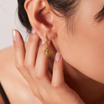 SUN Charm Earrings - Gold - Side View - Ohh Glam