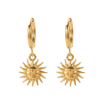 SUN Charm Earrings - Gold - Front View - Ohh Glam