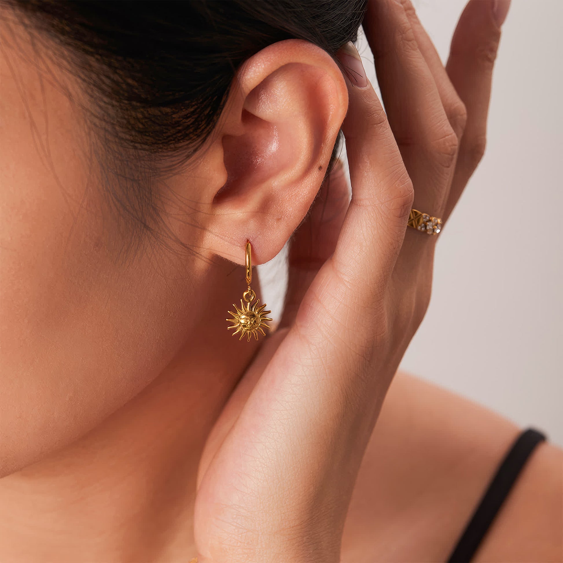 SUN Charm Earrings - Gold - Detail View - Ohh Glam