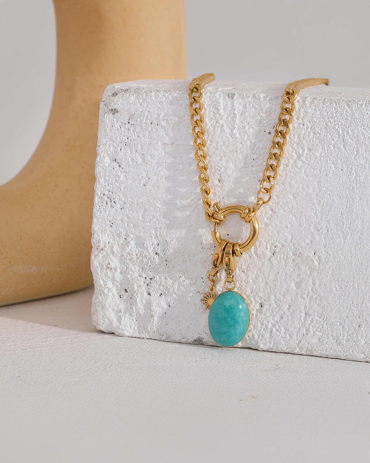 Seraphina Blue Stone Necklace - 316L Stainless Steel - Gold - Back View - Ohh Glam