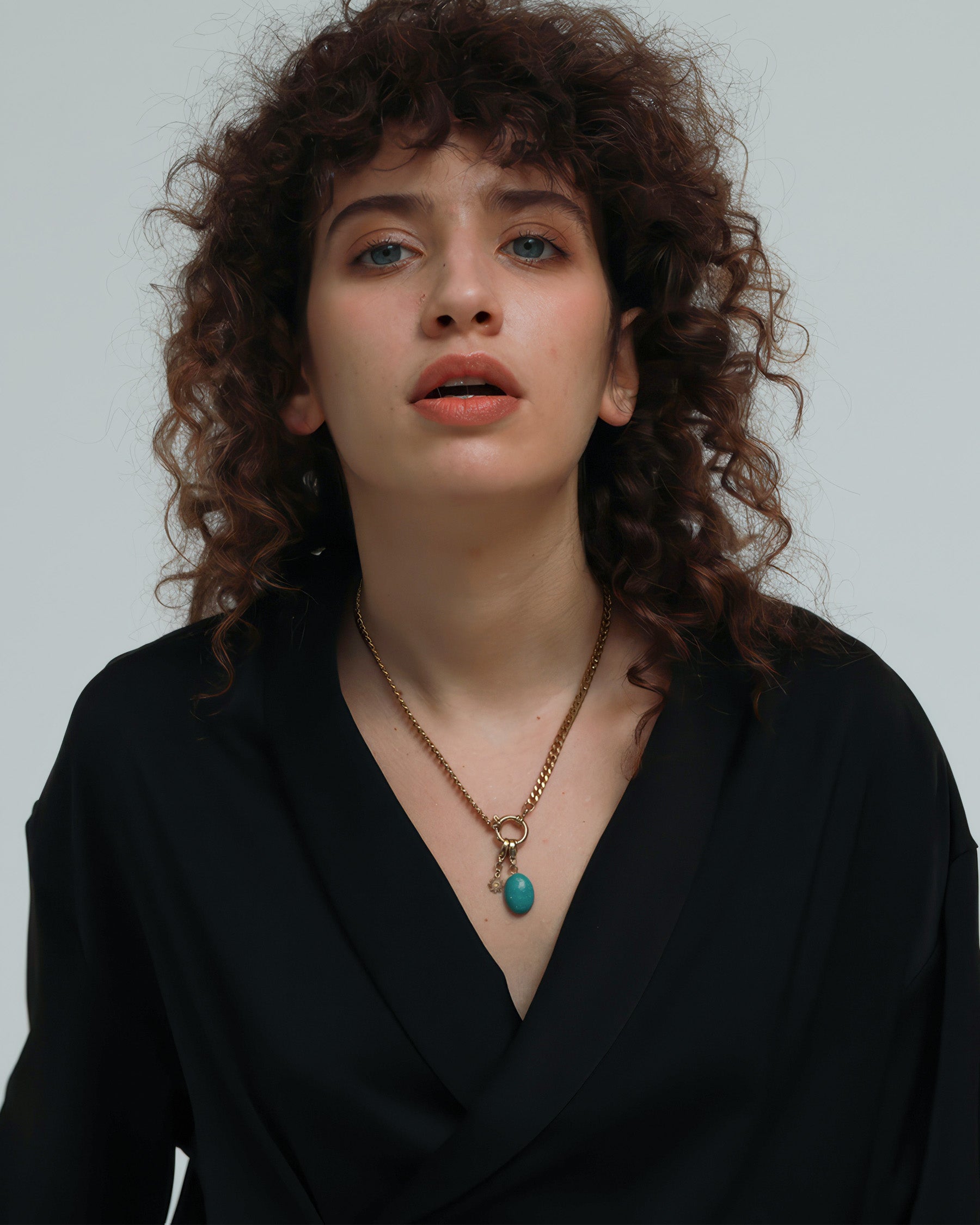 Seraphina Blue Stone Necklace - 316L Stainless Steel - Side View - Ohh Glam