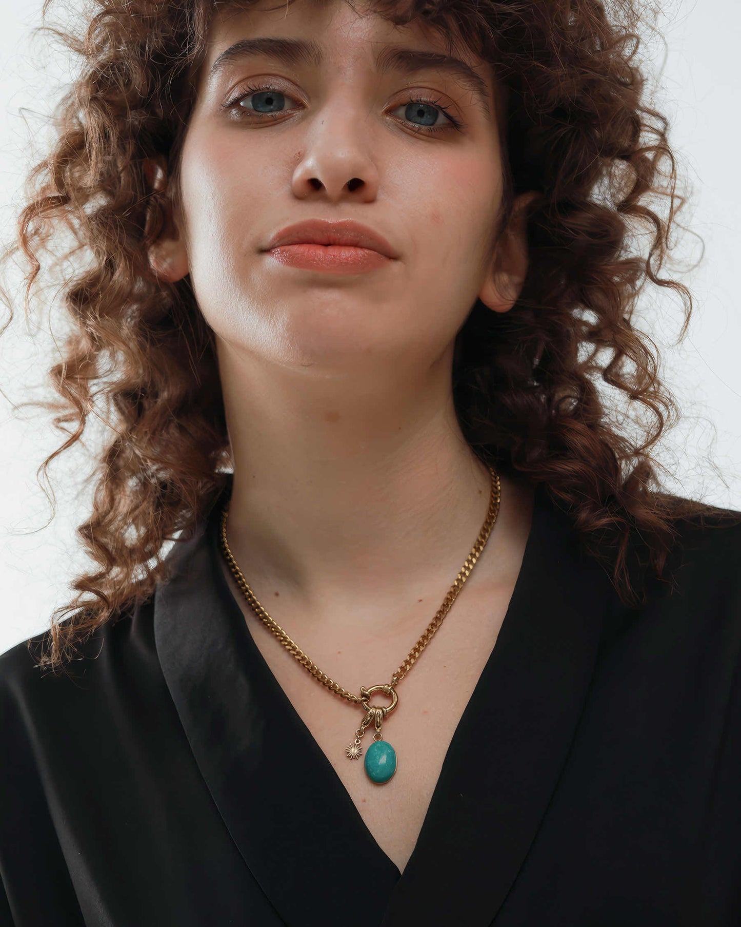 Seraphina Blue Stone Necklace - 316L Stainless Steel - Gold - Additional View - Ohh Glam
