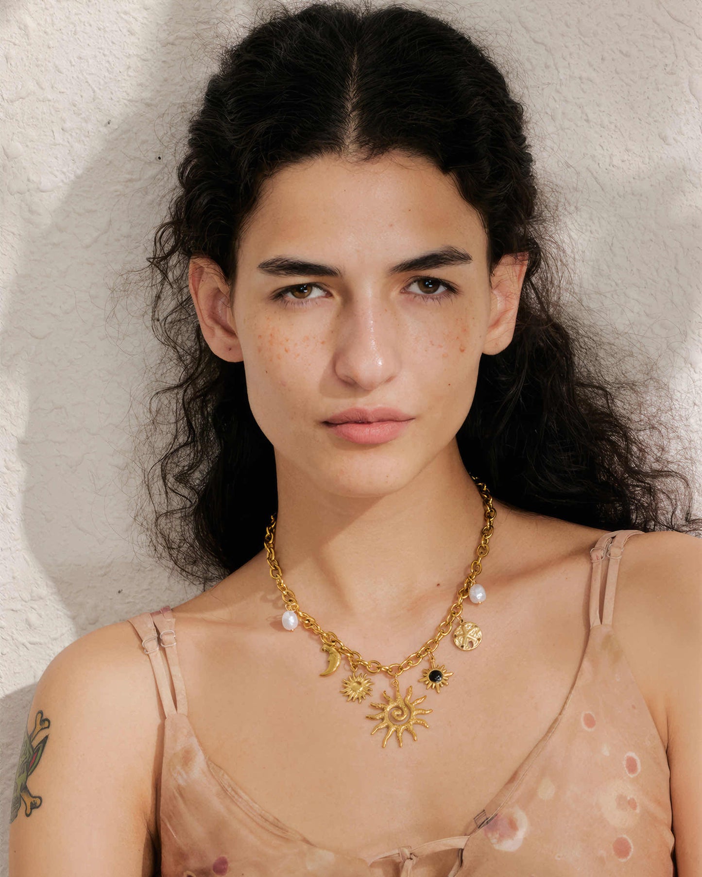 Solara Celestial Necklace - 316L Stainless Steel - Gold - Side View - Ohh Glam