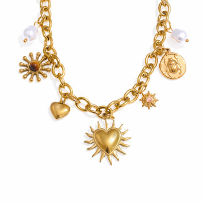 Solis Heart Charm Necklace - 316L Stainless Steel - Front View - Ohh Glam