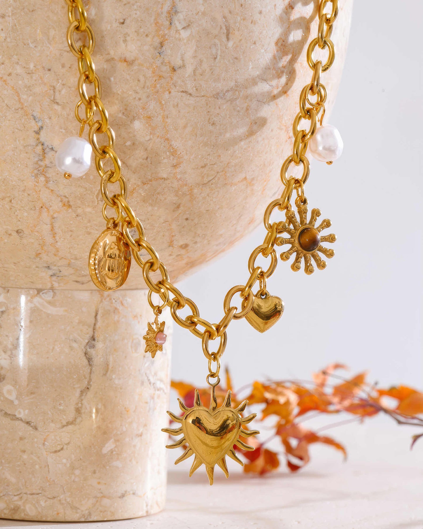 Solis Heart Charm Necklace - 316L Stainless Steel - Gold - Back View - Ohh Glam