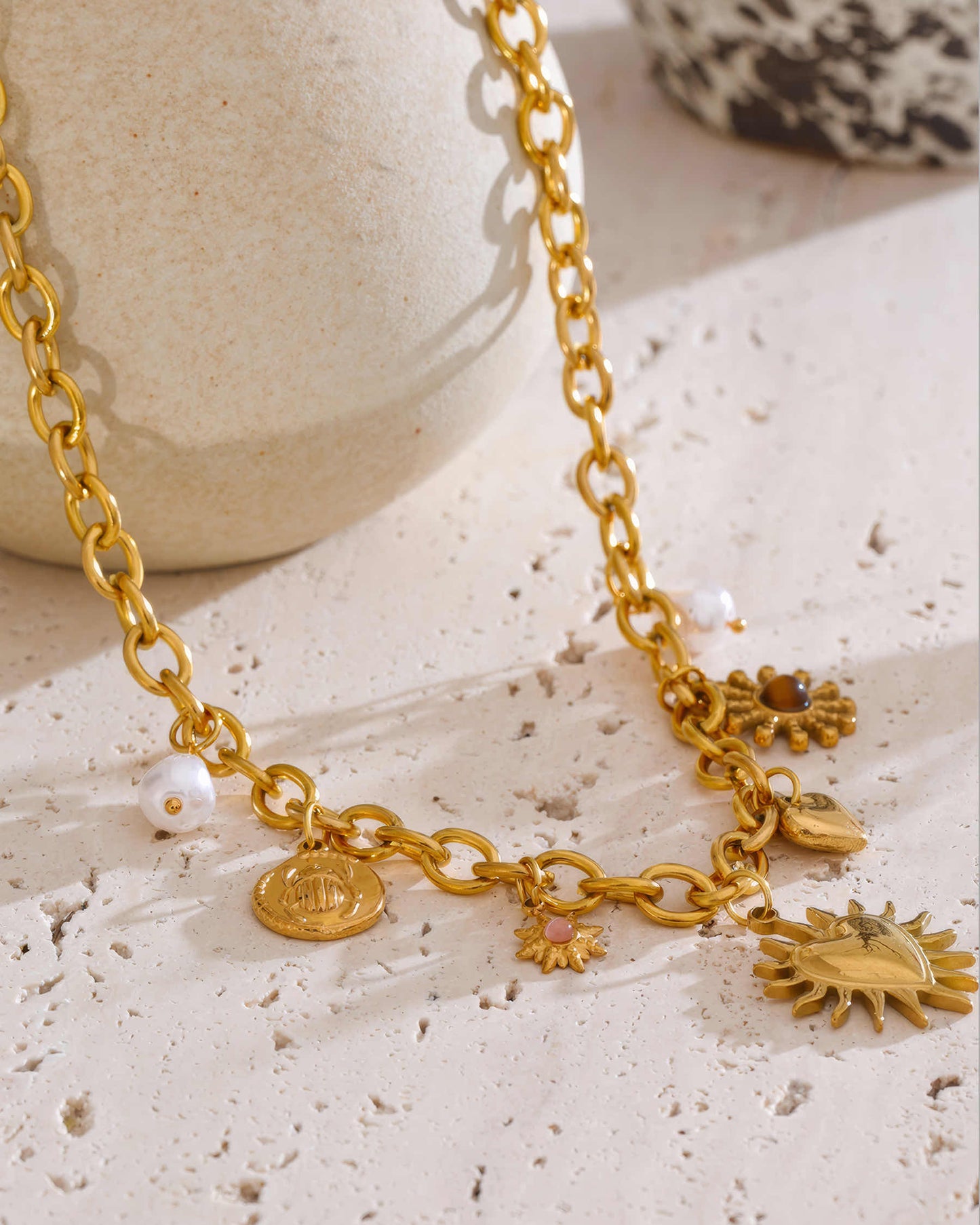 Solis Heart Charm Necklace - 316L Stainless Steel - Gold - Additional View - Ohh Glam